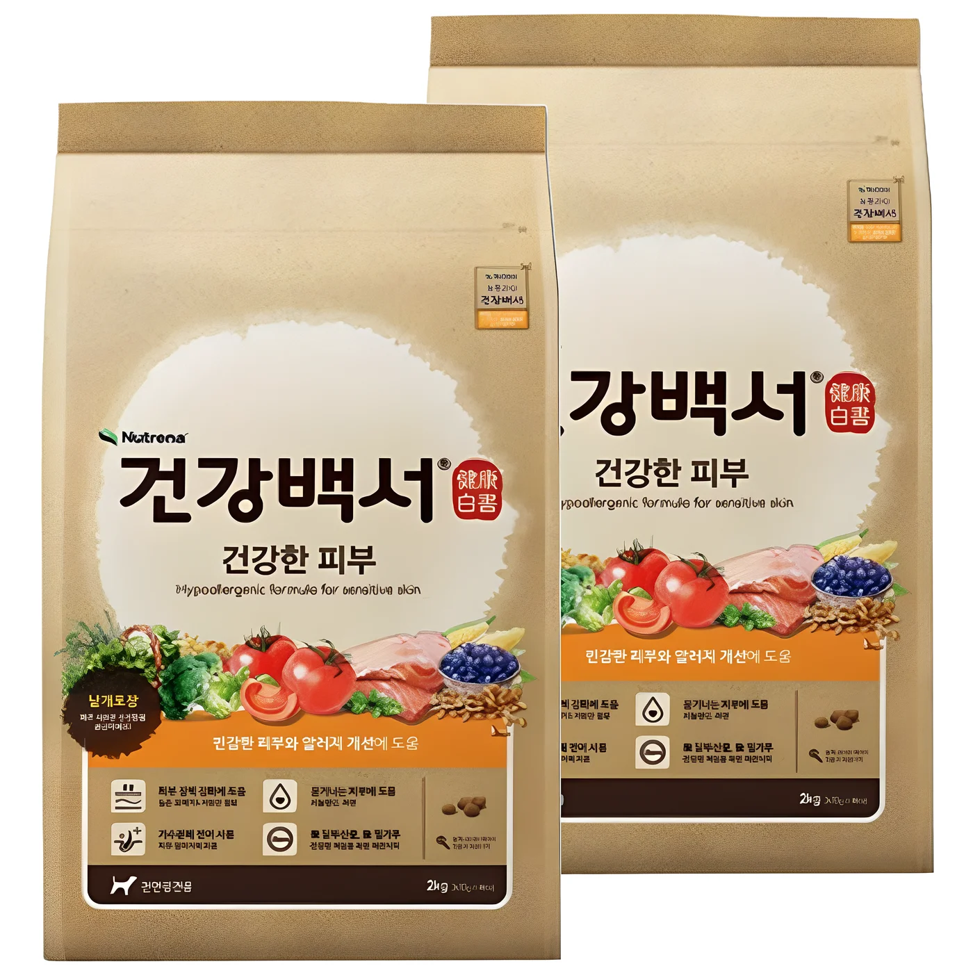 건강백서 강아지 건강한 피부 기능성 사료, 피부/피모+알러지, 2kg,